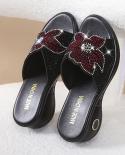 Womens Open Toe Slippers Rhinestone Crystals Decor Air Mesh 2022 Summer New Fashion Popular Sweet Chic Comfy Wedge Heel