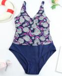 Muolux  Push Up Womens One Piece Swimsuits Vintage Large Size Shirred Swimwear Vintage Bodysuit Tummy Control Bathing S