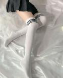  Thigh High Over The Knee Long Socks  College Style Cotton Thick Black White Stripes Stockings Lolita Exotic Apparelhosi