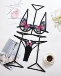  Butterfly Embroidery Adjustable Strap Lingerie Hollow Out  Crossover Design Butterfly Bra Suit Bodysuits Clothesteddies