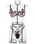  Butterfly Embroidery Adjustable Strap Lingerie Hollow Out  Crossover Design Butterfly Bra Suit Bodysuits Clothesteddies
