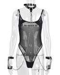Yimunancy Mesh Bodysuit Women Transparent Skinny  Bodysuit High Split Choker Chain Hallowen Body Femme Clubwear  Bodysui