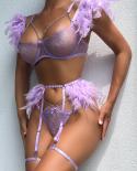 Ellolace Feather Sensual Lingerie  Transparent Lace Bra With Chain Exotic Sets Porn 3 Piece Set Garters  Costumes  Exoti