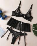 Ellolace Ruffle Sensual Lingerie For Women  Lace Porn Underwear Uncensored 3 Piece Transparent Bra Fine Intimate Garter 