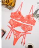 Ellolace Neon Floral Lingerie 3 Piece Set Transparent Underwear Women Push Up Bra With Bone  Lingerie Sensual Lingerie S