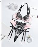 Ellolace Sensual Lingerie Lace Womens Underwear Embroidery Transparent Bra  Garters Briefs Short Skin Care Kits Exotic 