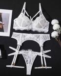 Ellolace Lingerie Lace  Underwear 4pieces White  Lingery Women Transparent Bra Panty Set Fancy Luxury Exotic Sets  Bra 