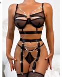 Ellolace Lingerie  Hollow Out Bra With Chain See Through Luxury Underwear Thong 3piece Whuta Sensual Outfits Exotic Sets