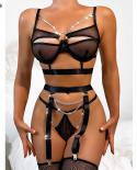 Ellolace Lingerie  Hollow Out Bra With Chain See Through Luxury Underwear Thong 3piece Whuta Sensual Outfits Exotic Sets