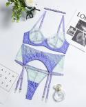 Ellolace Lingerie  Underwear Fancy Lace  Hot Woman Thong Transparent 4pieces Garter Seethrough Bra Outfits  Bra  Brief 