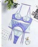 Ellolace Lingerie  Underwear Fancy Lace  Hot Woman Thong Transparent 4pieces Garter Seethrough Bra Outfits  Bra  Brief 