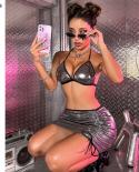 Ellolace Wetlook Lingerie For Women Sliver Fashion Trend Nightclub 3piece With Thongs Halter Bra Ruffle Skirt  Outfits  