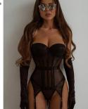 Ellolace Lingerie Corset Outfits 4piece Seamless  Porn Underwear Uncensored Sheer Lace Sissy  Set Black Intimate  Bra  