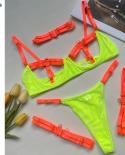 Ellolace Lingerie  Hollow Out 4piece Exotic Costumes Sensual See Through Outfits For Woman Neon Green Porn Bottom Whore 
