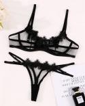 Ellolace Sensual Lingerie Woman Transparent Lace Exotic Costumes Sheer Porn Intimate 2piece Underwire Bra Thongs  Outfit