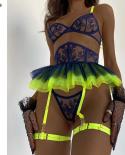 Ellolace Ruffle Neon Lingerie Lace Super Fine Porn Underwear Uncensored Fancy Delicate Intimate Luxury Garter 5piece Out
