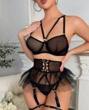 Ellolace Ruffle Lingerie Seamless Bra Garter Fancy Underwear That Can See 5piece Luxury Transparent Intimate Set Uncenso