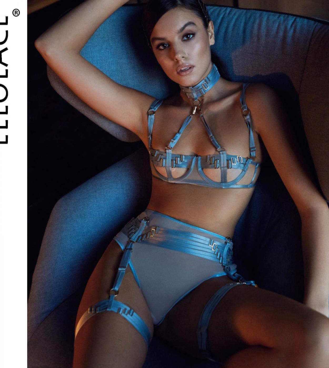 US$26.76-Ellolace Open Bra Lingerie Fetish Uncensored Hot Underwear Luxury  Bilizna Sets Sky Blue Push Naughty Naked Outfit Bra-Description