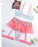 Ellolace Lingerie For Women Ruffles Garters 4pieces Transparent Bra Briefs  Patchwork Underwear Delicate Intimo Exotic S