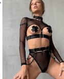 Ellolace  Lingerie Ual Costume Cut Out Porn Transparent Exotic T Shirts Gothic Sensual Accessories 4 Piece Garter Belt
