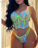 Ellolace Luxury Lingerie  Floral Embroidery Set Woman 2 Pieces Underwire Bra Thongs Exotic Intimate Neon Green Underwear