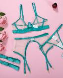 Ellolace Neon Sensual  Female Lingerie Transparent Bra Panty Set 4pieces See Through Seamless Exotic Sets Fancy Underwea