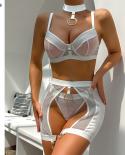 Ellolace Fine Lingerie  Fancy Underwear Uncensored Mesh Transparent Bra Thongs Garters Luxury Exotic Sets 4piece Outfit 