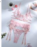 Ellolace  Lingerie  Lace Sensual Underwear Set Floral Transparent Brief Sets 3 Piece Push Up Underwire Bra And Pantybra 