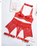 Ellolace Fourpiece Set  Lingerie Transparent Bra Kit Push Up See Through Lace Langerie Mesh Seamless Underwear Garters  