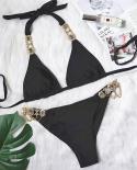 2022 Crystal Diamond Bikinis Creative Metal Chain Accessories Swimsuit  Straps Solid Color Women Low Waist Thong Beachwe