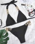 2022 Crystal Diamond Bikinis Creative Metal Chain Accessories Swimsuit  Straps Solid Color Women Low Waist Thong Beachwe