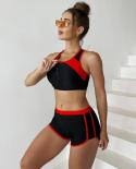 2023 New Solid Color Splicing Bikini Split Swimsuit Women  Zipper Bathing Suit Suspender High Waist Boxer Beachwear Wxcj
