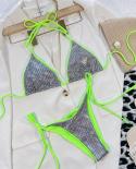 Shiny Silver Micro Bikini 2 Piece Swimsuit 2023  Triangle Cup Fluorescent Bandage Backless Bathing Suit Fluorescent Xmc6
