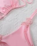 Pink Bikini Two Piece Swimsuit 2023 Triangle Cup Butterfly Decoration Lacing Strap Bathing Suit Thong Backless Swimwear 