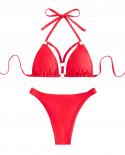 2023 Solid Color Bikini 2 Piece Swimsuit Women  Triangle Cup Hollow Out Beach Bathing Suit Bandage Low Waist Swimwear Qj