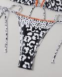 2023 Leopard Split Swimsuit Women  Triangle Cup Bandage Halter Bathing Suit Low Waist Thong Drawstring Beachwear Wxlz307