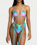 2023 Gradient Bikini Set Two Piece Tassels Swimsuit Women Triangle Cup High Waist Hollow Out Beach Bathing Suit Swimwear