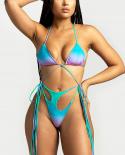 2023 Gradient Bikini Set Two Piece Tassels Swimsuit Women Triangle Cup High Waist Hollow Out Beach Bathing Suit Swimwear