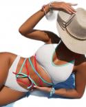 2023 White Swimsuit Raised Wave Fabric  Color Contrast Bandage Bikini Women 2 Piece Bathing Suit Suspender Beach Bikini 