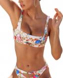 2023 New Broken Flowers Bikini Two Piece Swimsuit Women  Suspender Backless Bathing Suit Low Waist Beach Swimwear Qj3029