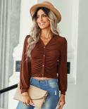 Fashion Slim Knitted Short Blouse Women 2022 Autumn Long Sleeve Cropped Shirt Female Solid Tops Knitwear Womens Cothing