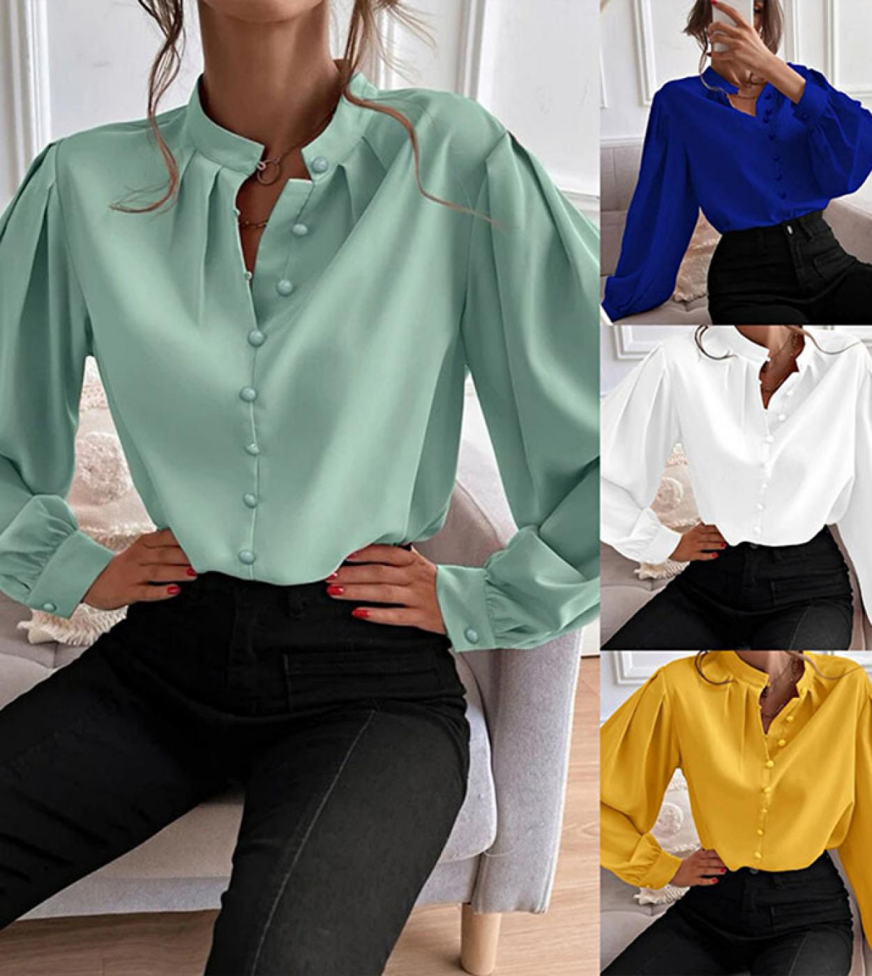 26,61 US$-Camisas elegantes de manga larga para mujer, moda 2022, camisas  Vintage para mujer, Tops holgados, blusa informal con botones só-Description