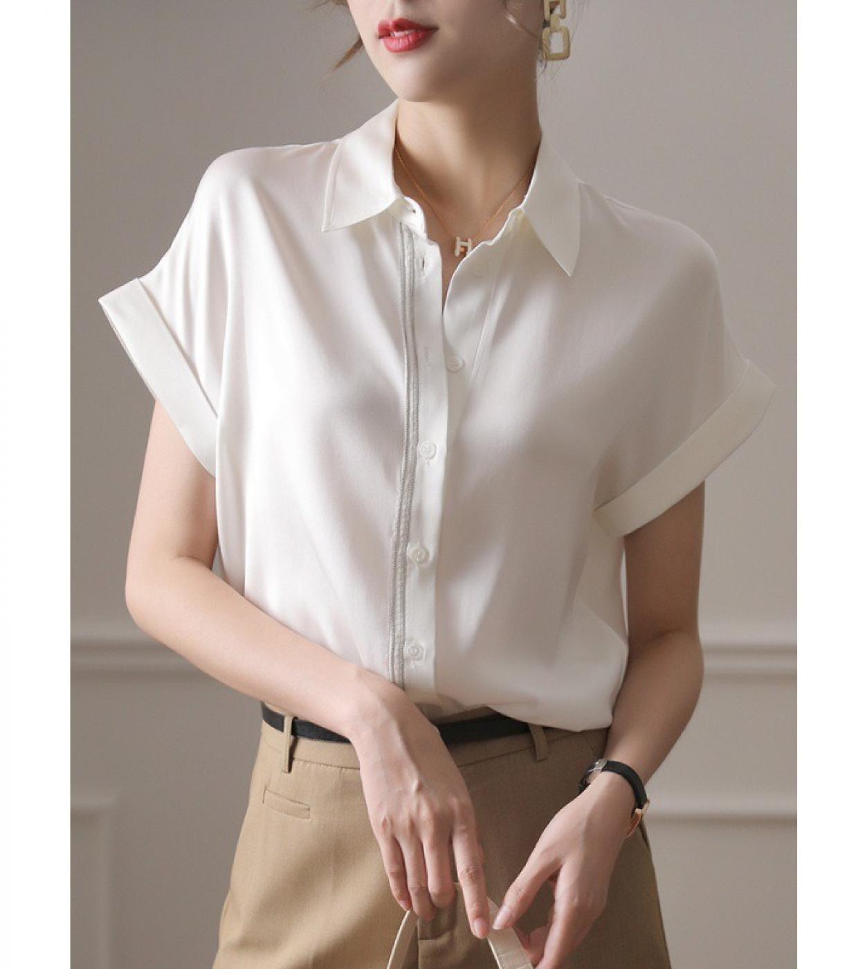 White satin short sleeve blouse 2025