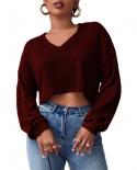 Autumn Casual Long Sleeve Pullover Blouse Women Loose V Neck Knit Shirt Female Solid Cropped Tops Blouses Women Clothing
