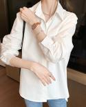 Autumn Fashion Cotton White Shirt Women Design Loose Long Sleeve Blouse Women Casual Polo Collar Blue Blouses And Tops 2