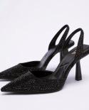 2022 Summer Sandals Womens High Heeled Shoes Pointed Toe High Heeled Colored Diamonds Brightly Decorated Muller Womens