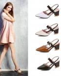 Sandals Hollow Coarse Sandals High Heeled Shallow Mouth Pointed Pumps Female  High Heels Fashion Woman Shoes Spring Larg