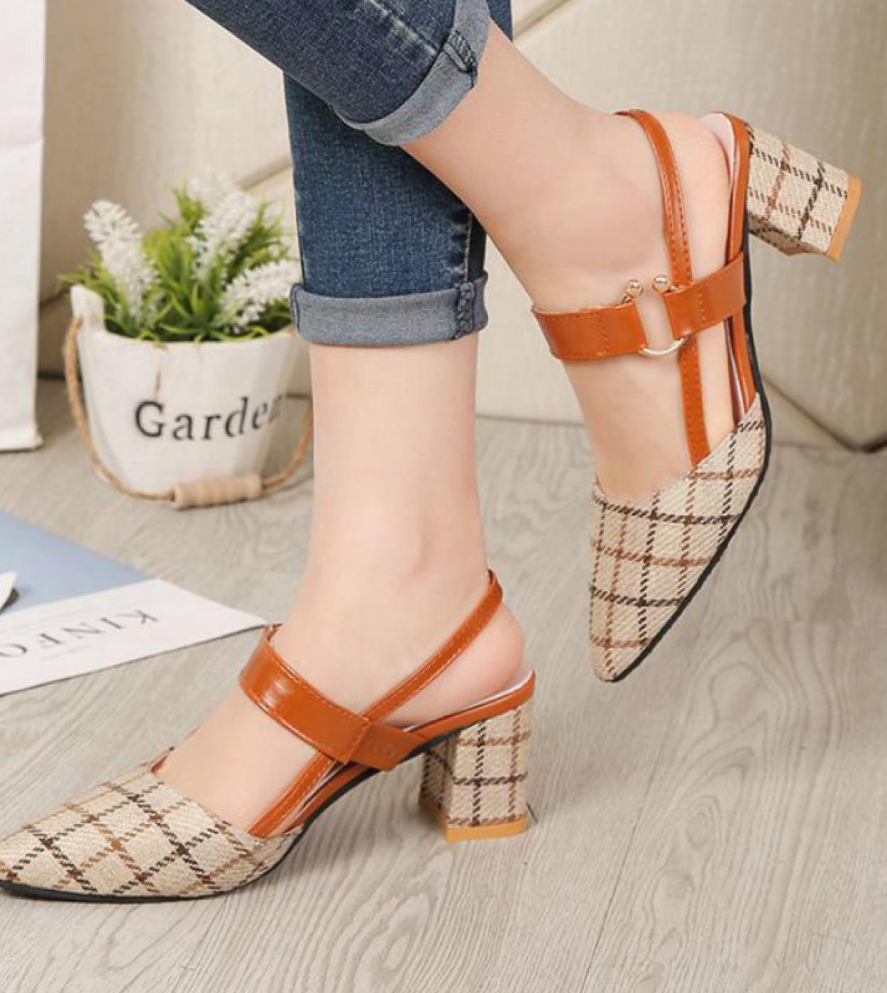 Lady Shoes New Hollow Coarse Sandals High Heeled Shallow Mouth Pointed Pumps Work Women Female  High Heels Zapatilla Lat