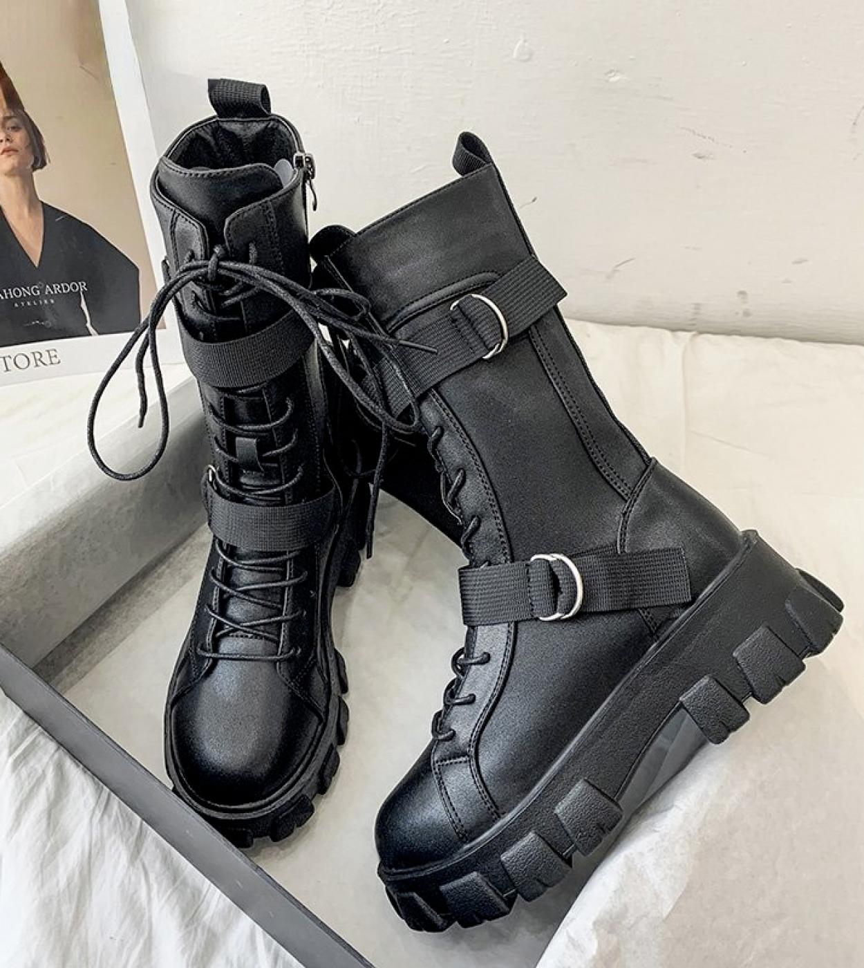 37 08 US Botas de media pantorrilla para mujer botas Punk de