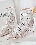 Womens Style  Fashion Pointed Mesh Polka Dot Breathable Hollow Bow Stiletto Ankle Boot Party Summer Casual For Woman  W